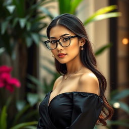 A beautiful Javanese lady with an elegant demeanor, standing at 165cm tall and weighing 55kg