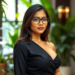 A beautiful Javanese lady with an elegant demeanor, standing at 165cm tall and weighing 55kg