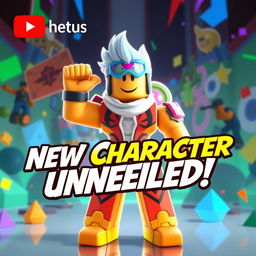 A vibrant and eye-catching YouTube video thumbnail featuring a new character from the game Heroes Battleground on Roblox