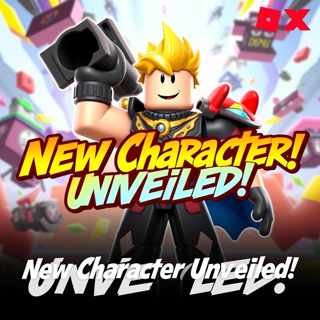 A vibrant and eye-catching YouTube video thumbnail featuring a new character from the game Heroes Battleground on Roblox
