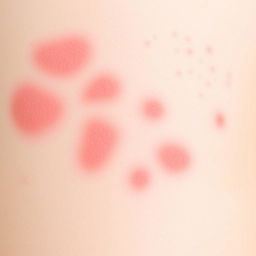 A close-up view of skin displaying an allergic reaction, showcasing red, inflamed patches and hives on the skin