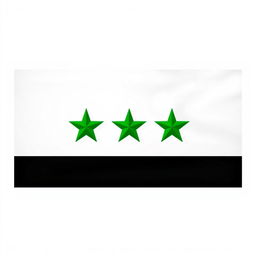 A flag design featuring three horizontal stripes: a vibrant green stripe at the top, a pristine white stripe in the middle showcasing three equally spaced green stars, and a bold black stripe at the bottom