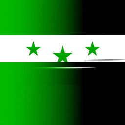A flag design featuring three horizontal stripes: a vibrant green stripe at the top, a pristine white stripe in the middle showcasing three equally spaced green stars, and a bold black stripe at the bottom