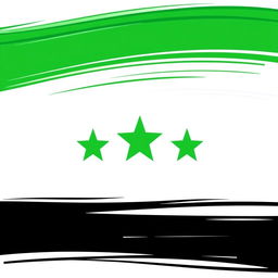 A flag design featuring three horizontal stripes: a vibrant green stripe at the top, a pristine white stripe in the middle showcasing three equally spaced green stars, and a bold black stripe at the bottom