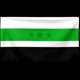 A creatively designed flag consisting of three horizontal stripes: white on top, green in the middle, and black at the bottom