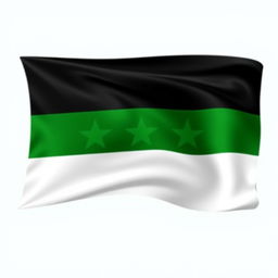 A flag composed of the colors green, white, and black arranged as follows: white at the top, green in the middle, and black at the bottom