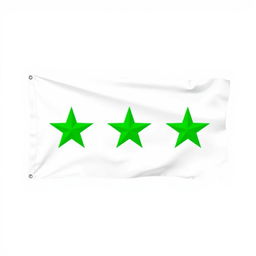 A stylish and unconventional flag design featuring three horizontal sections: the top section is pure white, the middle section is also white with three bright green stars evenly spaced side by side, and the bottom section is solid black