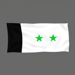 A stylish and unconventional flag design featuring three horizontal sections: the top section is pure white, the middle section is also white with three bright green stars evenly spaced side by side, and the bottom section is solid black