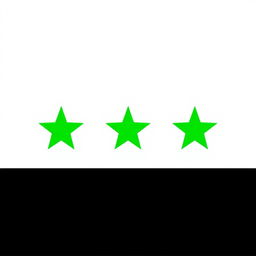 A stylish and unconventional flag design featuring three horizontal sections: the top section is pure white, the middle section is also white with three bright green stars evenly spaced side by side, and the bottom section is solid black