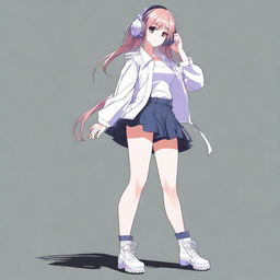 An anime-style digital art image featuring a full-body view of a singer girl, from her legs to her head