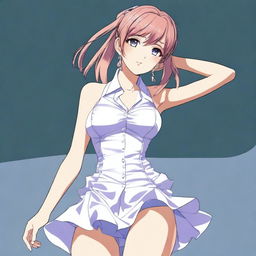 This is a high-quality, digital art image, portraying a singer girl in full body, from legs to head, in an anime style