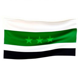 An artistic representation of a flag featuring three horizontal stripes: a white top stripe, a green middle stripe, and a black bottom stripe