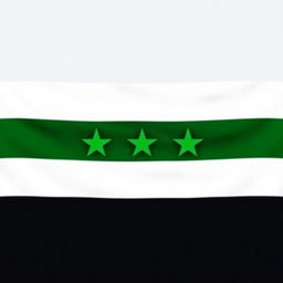 An artistic representation of a flag featuring three horizontal stripes: a white top stripe, a green middle stripe, and a black bottom stripe