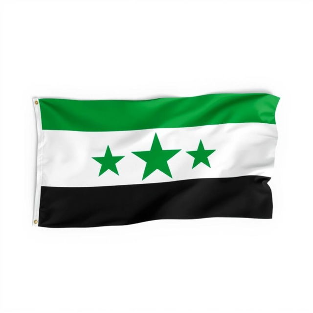 An artistic representation of a flag featuring three horizontal stripes: a white top stripe, a green middle stripe, and a black bottom stripe