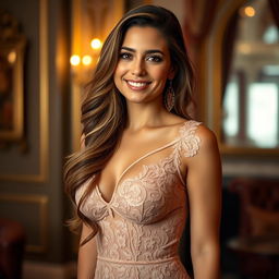 A 30-year-old woman wearing alluring, seductive clothing