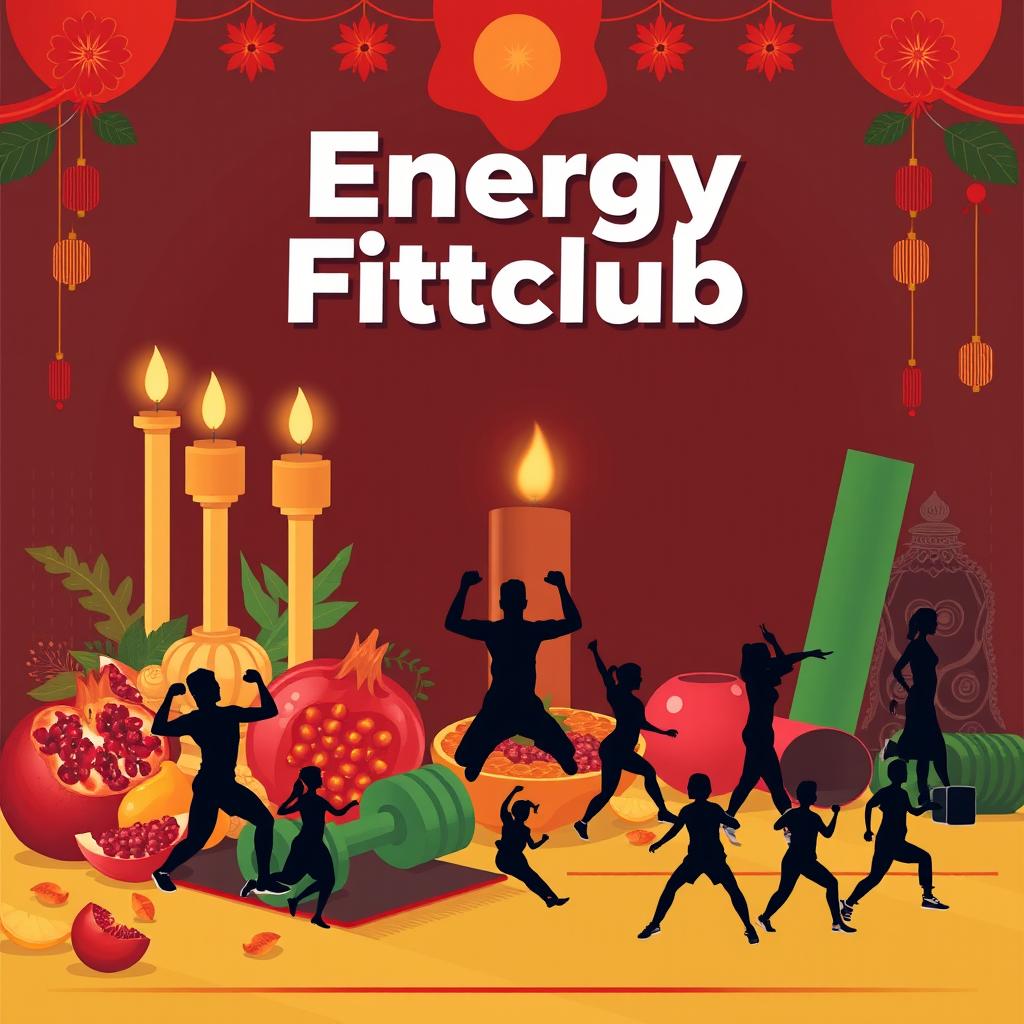 A vibrant and eye-catching poster for a sports club named 'Energy Fittclub' themed around the Yalda festival