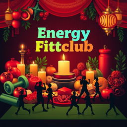 A vibrant and eye-catching poster for a sports club named 'Energy Fittclub' themed around the Yalda festival