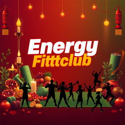 A vibrant and eye-catching poster for a sports club named 'Energy Fittclub' themed around the Yalda festival