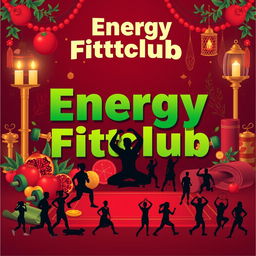 A vibrant and eye-catching poster for a sports club named 'Energy Fittclub' themed around the Yalda festival