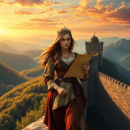 A young woman named Elizabeth stands on the edge of a grand, ancient wall that separates her kingdom from the unknown lands beyond