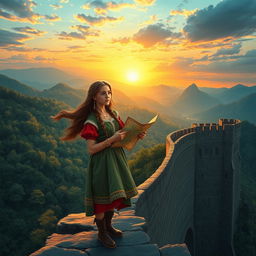 A young woman named Elizabeth stands on the edge of a grand, ancient wall that separates her kingdom from the unknown lands beyond