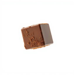 A realistic chocolate cube floating in a pure white background