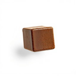 A realistic chocolate cube floating in a pure white background