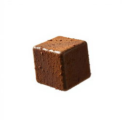 A realistic chocolate cube floating in a pure white background