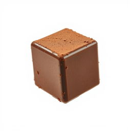A realistic chocolate cube floating in a pure white background