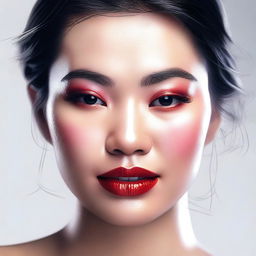 A high-quality digital art image capturing a beautiful Asian woman with full, pouty lips