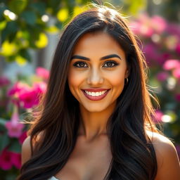 A portrait of a beautiful woman named Maria Fatima, capturing her radiant confidence