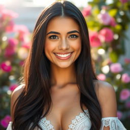 A portrait of a beautiful woman named Maria Fatima, capturing her radiant confidence