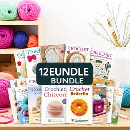 An attractive visual representation of a bundle featuring 12 crochet eBooks