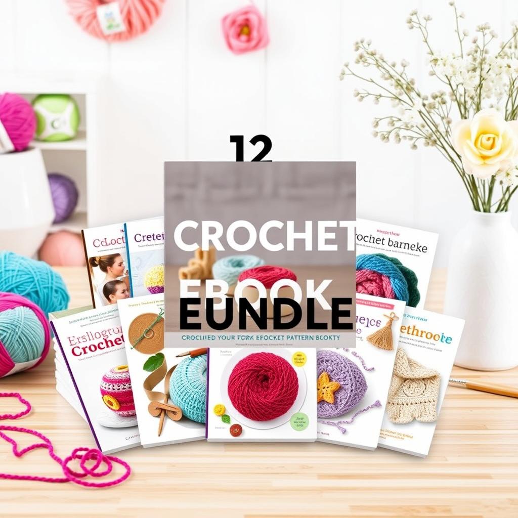 An attractive visual representation of a bundle featuring 12 crochet eBooks