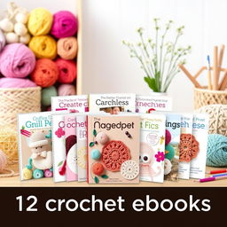 An attractive visual representation of a bundle featuring 12 crochet eBooks