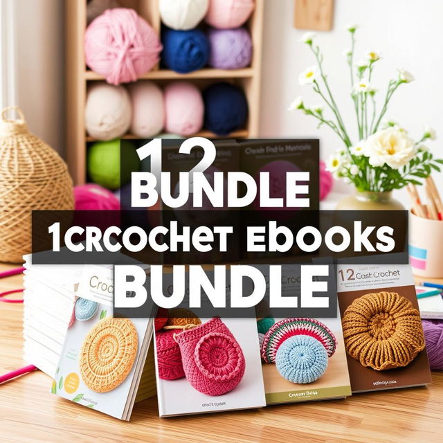 An attractive visual representation of a bundle featuring 12 crochet eBooks