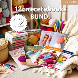 An eye-catching visual representation of a bundle containing 12 crochet eBooks