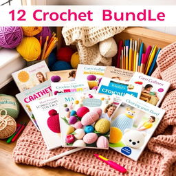 An eye-catching visual representation of a bundle containing 12 crochet eBooks