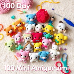 A delightful and engaging visual representation of a collection titled '100 Day Mini Amigurumi'