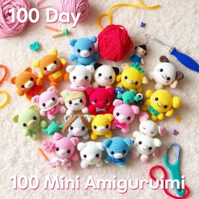 A delightful and engaging visual representation of a collection titled '100 Day Mini Amigurumi'