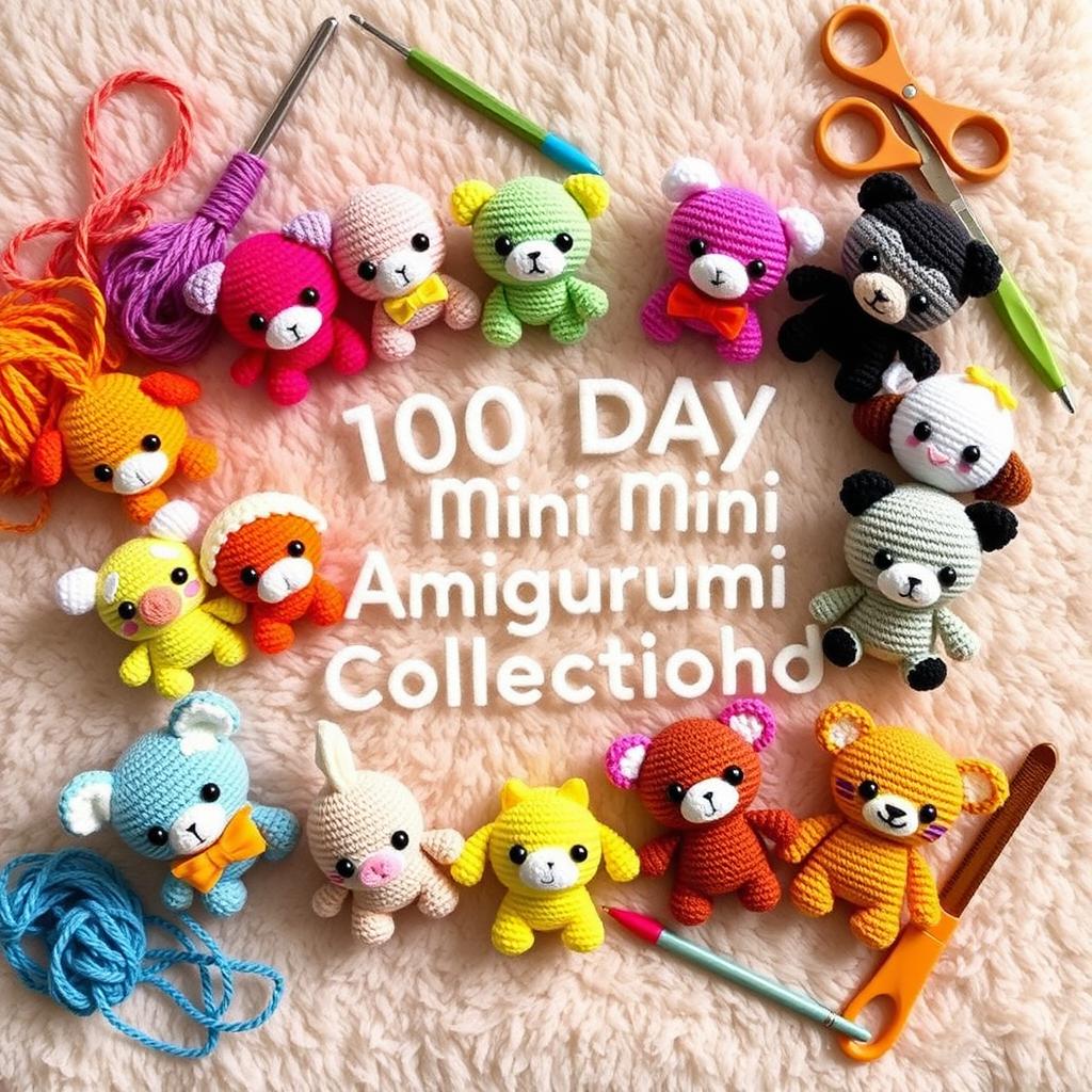 A delightful and engaging visual representation of a collection titled '100 Day Mini Amigurumi'