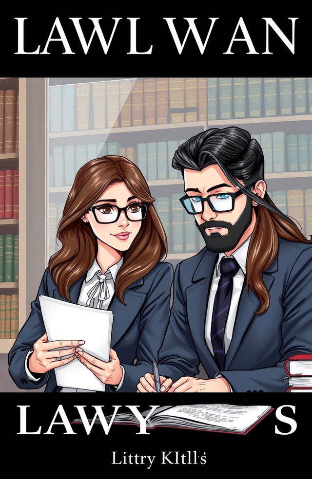 A book cover illustration featuring a man and woman in a professional setting