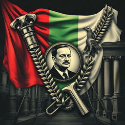 A detailed representation of fascist Italy symbolism, featuring the Roman fasces, an ancient symbol of authority symbolizing power and strength