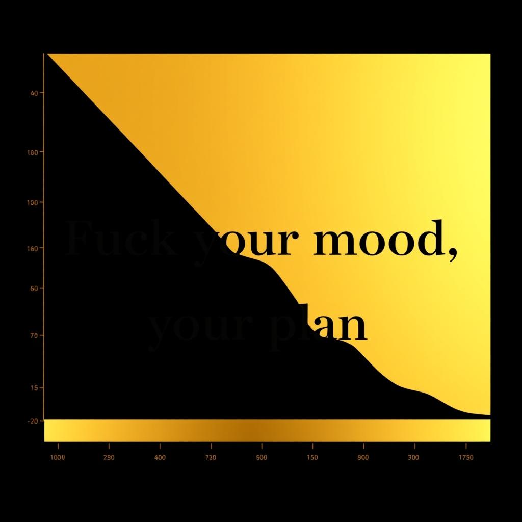 A classic gold chart rendered in elegant black and gold colors, featuring the phrase 'Fuck your mood, follow your plan' in a bold and stylish font prominently displayed