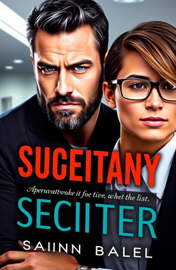 A book cover featuring a strong, charismatic man with short black hair accented with a few gray strands, deep blue eyes, and a well-groomed beard showcasing a strong jawline and masculinity