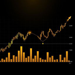 A gold and black themed chart of gold prices, showing intricate details of the price movements with elegant lines and bars