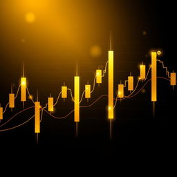 A gold and black themed chart of gold prices, showing intricate details of the price movements with elegant lines and bars