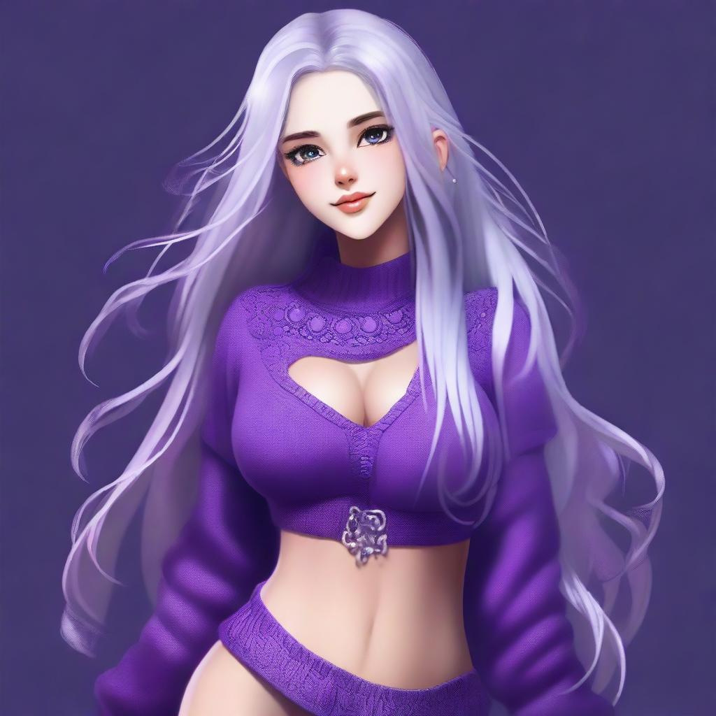 A full body, high-quality digital art image of a cute girl with long, flowing silver hair