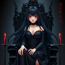 An enthralling light novel cover depicting a tall female character with long, glossy black hair that flows smoothly around her