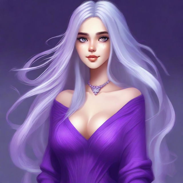 A full body, high-quality digital art image of a cute girl with long, flowing silver hair